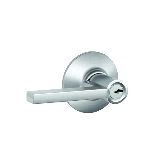 Latitude Lever Keyed Entry Lock C Keyway with 16211 Latch and 10063 Strike Satin Chrome by Matte Black Finish