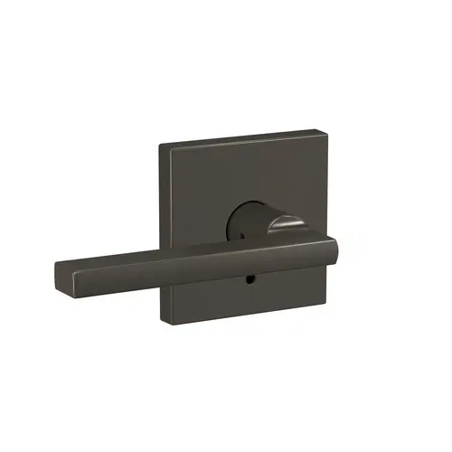 Latitude Lever with Collins Rose Passage and Privacy Lock with 16600 Latch and 10027 Strike Black Stainless by Satin Nickel Finish