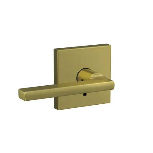 Latitude Lever with Collins Rose Passage and Privacy Lock with 16600 Latch and 10027 Strike Satin Brass by Bright Chrome Finish