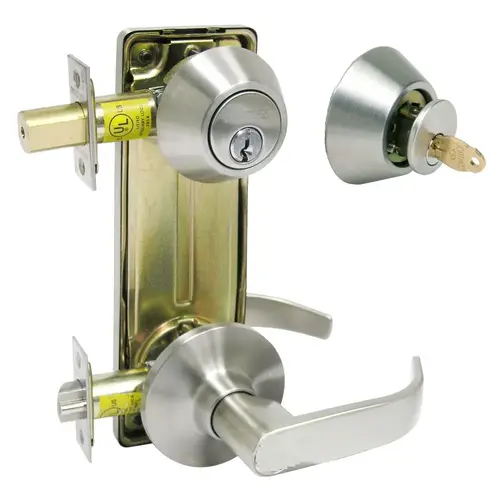 Passage Single Locking with Removable Cylinder Deadbolt Fremont Grade 2 5-1/2" Center to Center Interconnected Lock with Dallas Lever Satin Nickel Finish