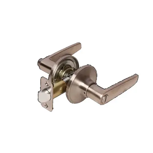 Olympic Lever with Round Rose Privacy Lockset with ADA Pushbutton Grade 3 Satin Nickel Finish