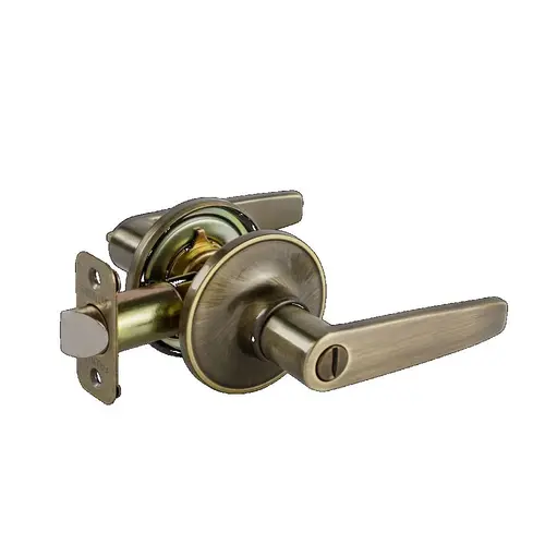 Olympic Lever with Round Rose Privacy Lockset Grade 3 Antique Brass Finish