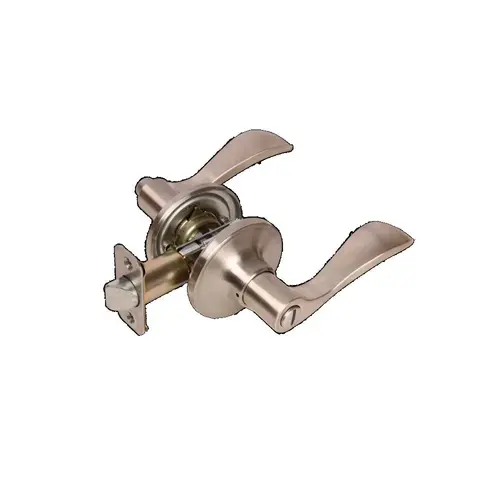 Right Hand Naples Lever with Round Rose Privacy with ADA Pushbutton Lockset Grade 3 Satin Nickel Finish