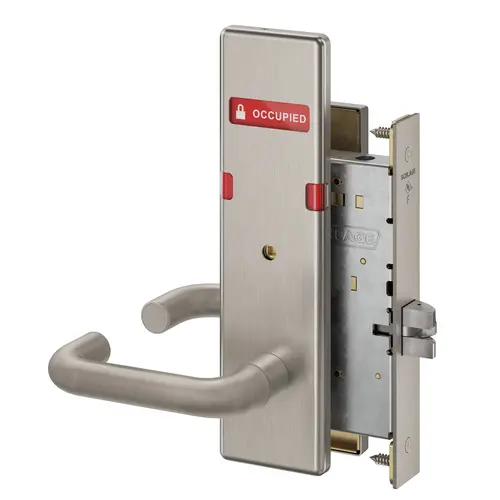 Bed / Bath Privacy Mortise Lock with 03 Lever and N Escutcheon with Vacant / Occupied Indicator Satin Stainless Steel Finish