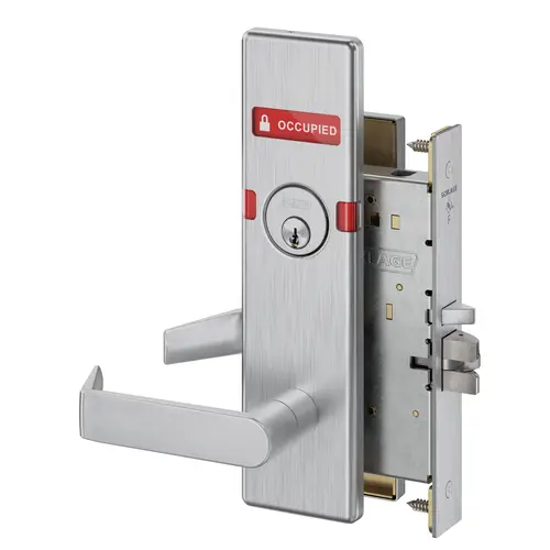 Vandlgard Entry / Office Mortise Lock C Keyway with 06 Lever and N Escutcheon with Outside Occupied Indicator Satin Chrome Finish