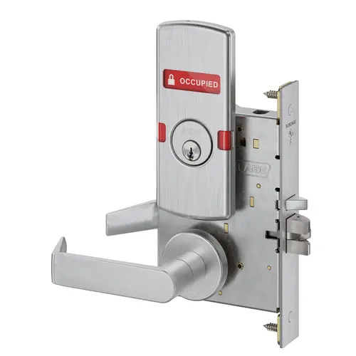 Classroom Security Mortise Lock C Keyway with 06 Lever and A Rose with Outside Occupied Indicator Satin Chrome Finish