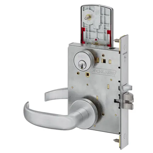 Classroom Security Mortise Lock C Keyway with 17 Lever and A Rose with Inside Locked Unlocked Indicator Satin Chrome Finish