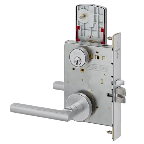 Classroom Security Mortise Lock C Keyway with Latitude Lever and A Rose and Locked / Unlocked Indicator Satin Chrome Finish