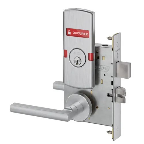 Corridor Mortise Lock C Keyway with Latitude Lever and A Rose with Outside Vacant Occupied Indicator Satin Chrome Finish