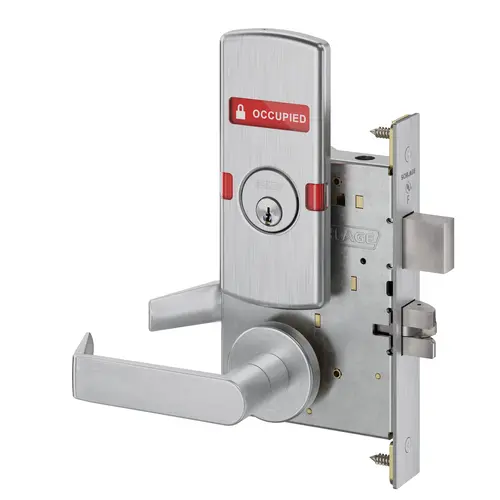Classroom Security with Deadbolt Mortise Lock C Keyway with 06 Lever and A Rose with Outside Occupied Indicator Satin Chrome Finish