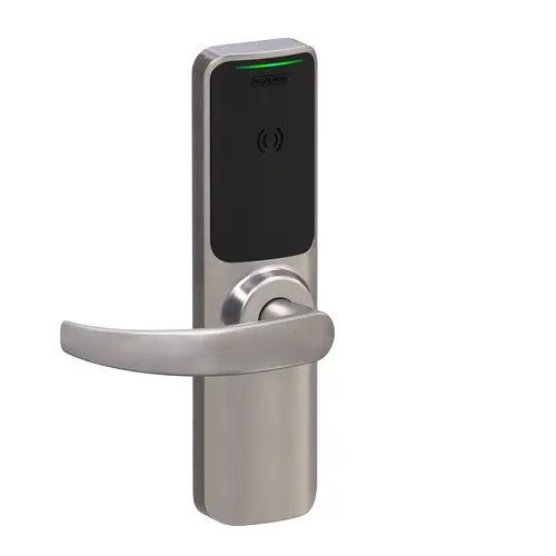 XE360 Series Wireless Exit Trim with Wide Escutcheon for Von Duprin 22 SVR Device, Offline Indicator Function with Smart Mobile Reader, Neptune Lever, and 6 Pin C Keyway Satin Nickel Finish