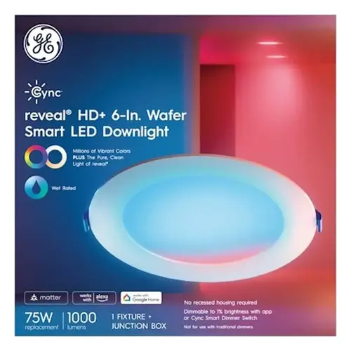 GE 93131649 Reveal Series Wafer Downlight, 16 W, 120 V, LED Lamp