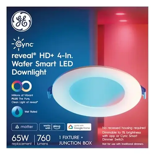 GE 93131647 Reveal Series Wafer Downlight, 13 W, 120 V, LED Lamp