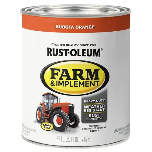 Farm Equipment Paint, Oil Base, Gloss Sheen, Kubota Orange, 1 qt, 130 sq-ft/qt Coverage Area