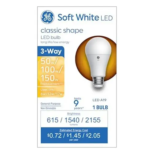 GE 93131635 Smart Bulb, 6.2 W, Wi-Fi Connectivity: Yes, Bluetooth, Wi-Fi Control, E26 Medium Lamp Base, LED Lamp