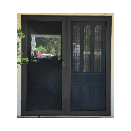 Security Screen Black Finish 4-Sided Custom Size Premium French Security Door with Active Door on Left