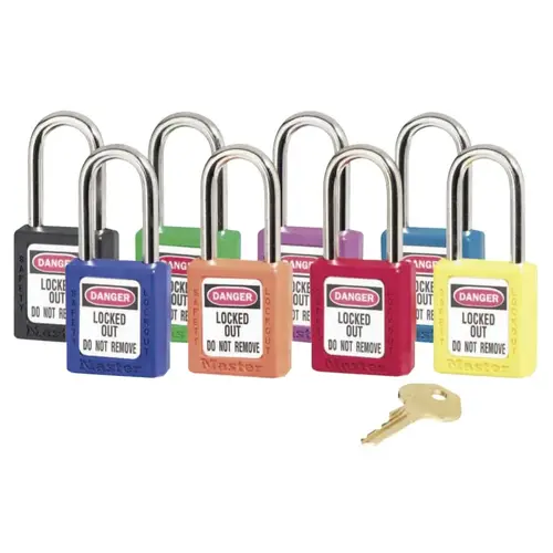 Zenex  Thermoplastic Safety Lockout Padlock, 410, 1-1/2 W x 1-3/4 H Body, 3 in H Shackle, KA, Red, Keyed 611F001 - pack of 6