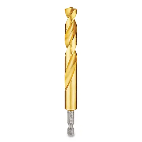 Impact Drill Bit, 1/2 in Dia, 5.12 in OAL, Twist Flute, 1/4 in Dia Shank, Hex Shank Titanium-Coated