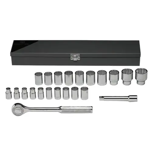 22 Piece Standard Metric Socket Sets, 1/2 in, 12 Point