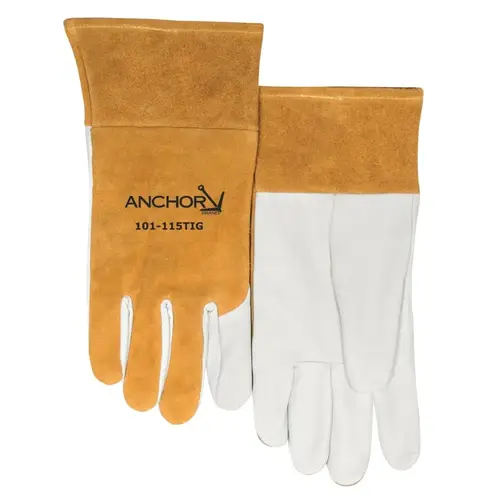 Anchor Industries 115TIG-M MIG/TIG Welding Gloves, Goatskin; Split Cowhide, Medium, White