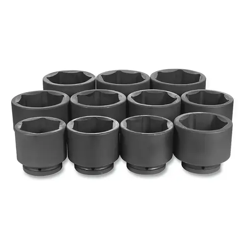 Impact Socket Set, 1 in Drive, SAE, 6-point, 3-1/8 in to 4-1/2 in, 11-Pc STD Length