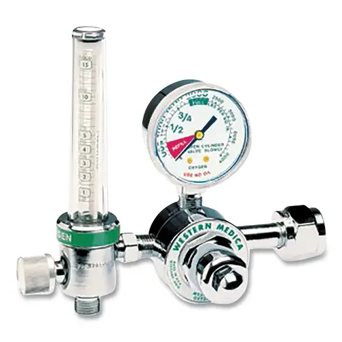 M1 Series Flowmeter Regulator, Oxygen, 1/2 to 15 LPM, 3000 psi Inlet, CGA 540 Handtight Nut and Nipple, DISS 1240 Outlet