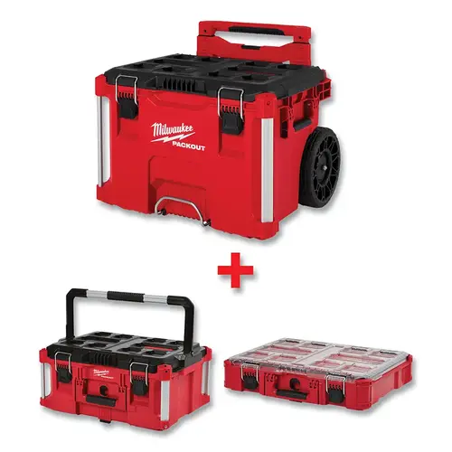 PACKOUT  Rolling Tool Box, 25.6 in L, Red, Large Tool Box: 22.1 in W, FREE Organizer