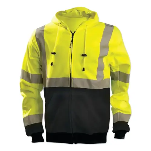 OCCUNOMIX LUXSWTHZBKY2X Black Bottom Hoodie with Zipper, Size 2X-Large, HV Yellow/Black