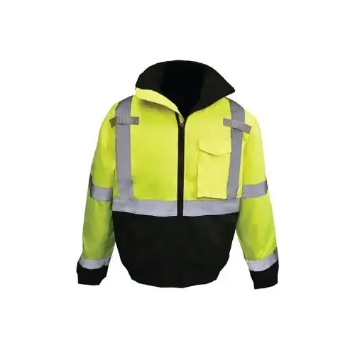 Radians SJ11QB3ZGS4X SJ11QB High Visibility Weatherproof Bomber Jacket with Quilted Built-in Liner, Hi-Vis Green, Black Bottom, 4X