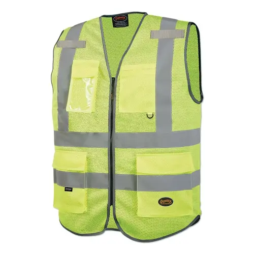 Pioneer V1024860U-L 6960U/6961U Hi-Vis Mesh Multi-Pocket Safety Vest, Large, Green