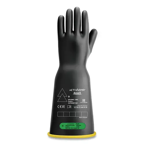 ActivArmr RIG316YBBC095 RIG Electrical Insulating Gloves, 16 in L, Class 3, Size 9.5, Black/Yellow, Bell Cuff Pair