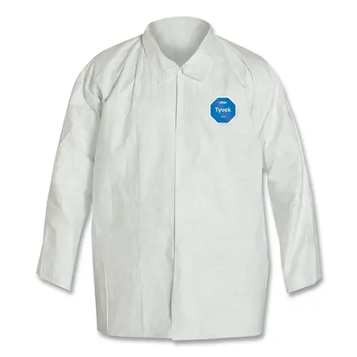 DuPont TY303SL Tyvek  400 Front Snap Shirt with Collar and Open Wrists, Flashspun, White, Large