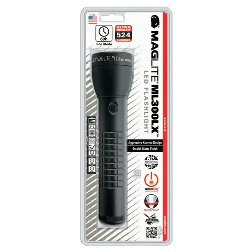 Maglite ML300LXS2CC6 ML300LX  Series LED Flashlight, 2 D, Matte Black, 524 Lumens - pack of 6