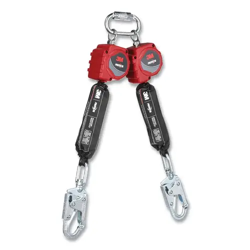 Protecta 3100511 PROTECTA  Personal Self Retracting Lifeline, 6 ft, Web, Single Pin Top Connector, Swivel Snap Hook, 310 lb, Twin Leg Red