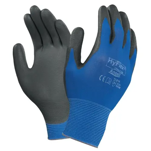 HYFLEX 11-618-8 11-618 Polyurethane Palm Coated Gloves, Size 8, Black/Dark Blue - pack of 12