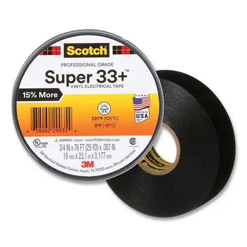 SCOTCH 101741 Super 33+  Vinyl Electrical Tape, 44 ft L x 1-1/2 in W, Black