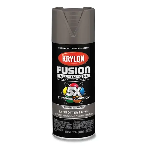 Krylon Industrial K02795007 Fusion All-in-One  Paints + Primers, 12 oz, Aerosol Can, Satin Otter Brown