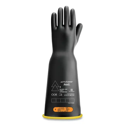 ActivArmr RIG418YBBC095 RIG Electrical Insulating Gloves, 18 in L, Class 4, Size 9.5, Black/Yellow, Bell Cuff Pair