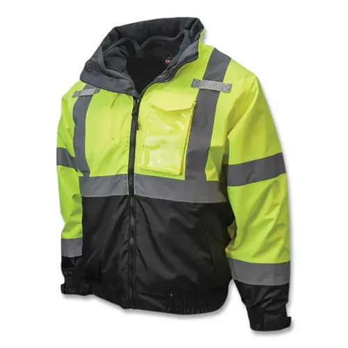 SJ210B Class 3 Three-in-One Deluxe High Visibility Bomber Safety Jacket, Hi-Vis Green, Black Bottom, 5X