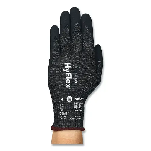 HYFLEX 11591VP-080 11-591 Medium-Duty Nitrile Palm-Coated Gloves, Size 12, Black with Black Coating, Vend Pack - pack of 6
