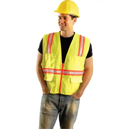 OCCUNOMIX LUXXTRANSO2X Non-ANSI Contractor Style Solid Vests, 2X-L, Hi-Viz Orange; Yellow Contrast Trim