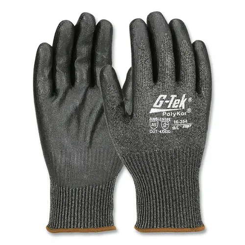 G-TEK 16354/XL PolyKor  Seamless Knit Coated Gloves, Nitrile Foam Grip, X-Large, Black - pack of 12