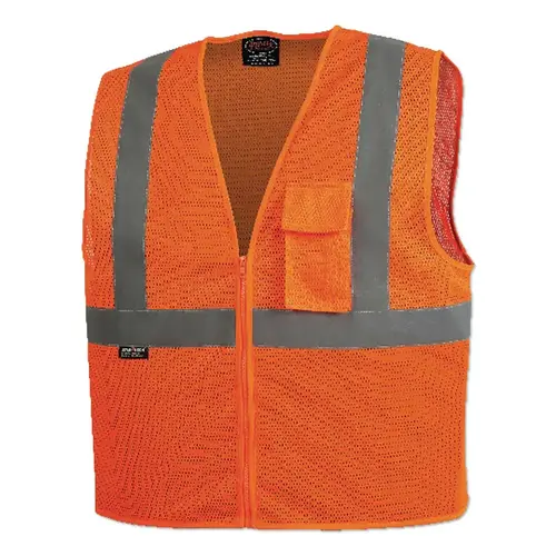 Pioneer V1060450U-XL 6921U/6922U Hi-Vis Zip-Up Safety Vest, Size XL, Orange