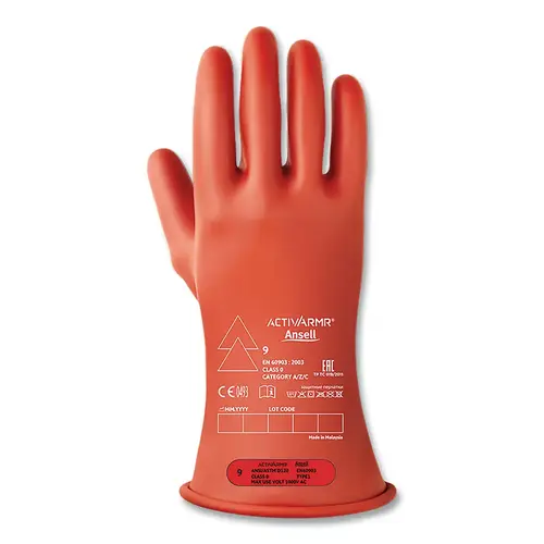 ActivArmr 1142669 RIG Electrical Insulating Gloves, 11 in L, Class 0, Size 9, Red Pair