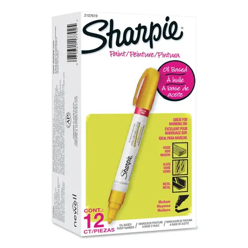 Sharpie 2107619 Oil Based Paint Marker, Yellow, Medium, Bullet - pack of 12