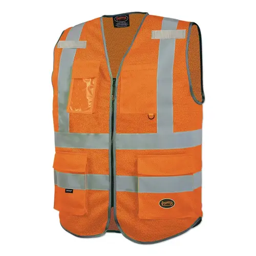 Pioneer V1024850U-M 6960U/6961U Hi-Vis Mesh Multi-Pocket Safety Vest, Medium, Orange