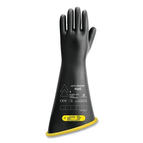 ActivArmr RIG218YBCC080 RIG Electrical Insulating Gloves, 18 in L, Class 2, Size 8, Black/Yellow, Contour Cuff Pair