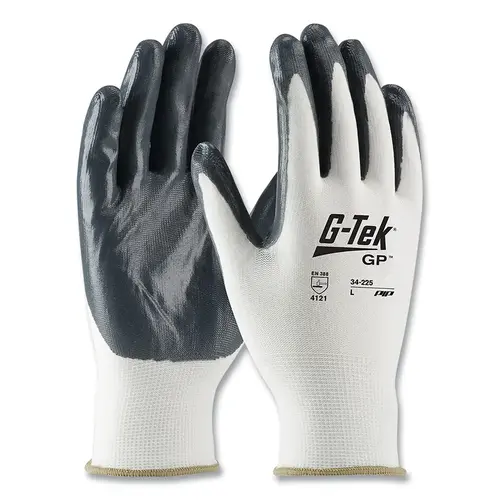 G-TEK 34-225/S GP  Nitrile Coated Nylon Gloves, Knit Wrist, Nylon, Small, Gray - pack of 12