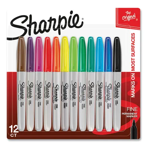 Sharpie 30075PP Fine Tip Permanent Marker, 12-Pc Assorted Colors, Fine, Bullet Tip - pack of 144