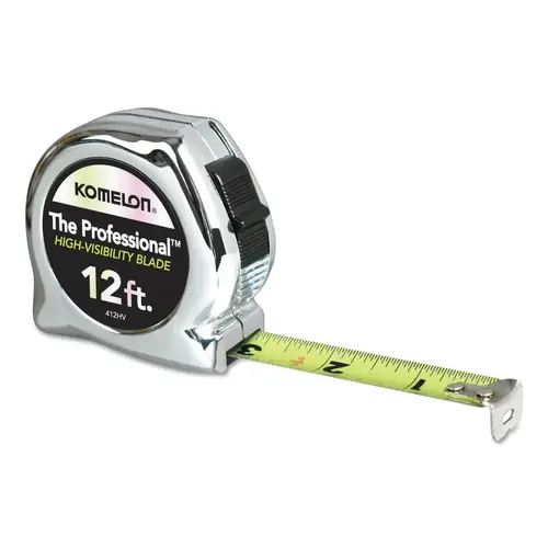 KOMELON USA 412HV High Viz Professional Tape Measures, 5/8 in x 12 ft Neon Yellow